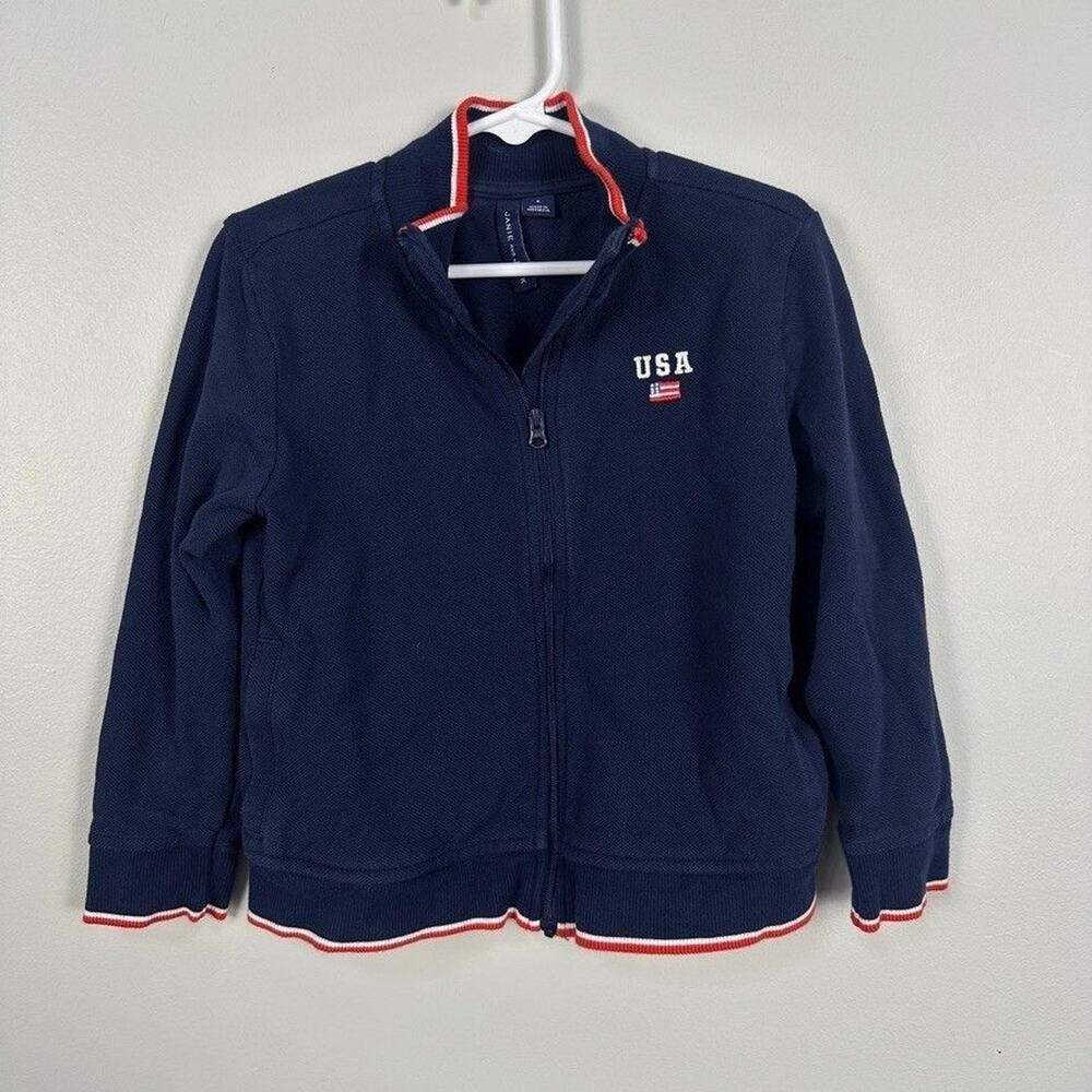 Janie and Jack Boys Merchant Marine Full Zip Jacket Size 4 Blue USA Sweatshirt